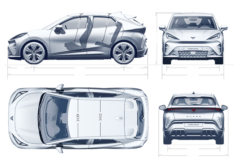 Dimension details of the CUPRA Raval Endurance