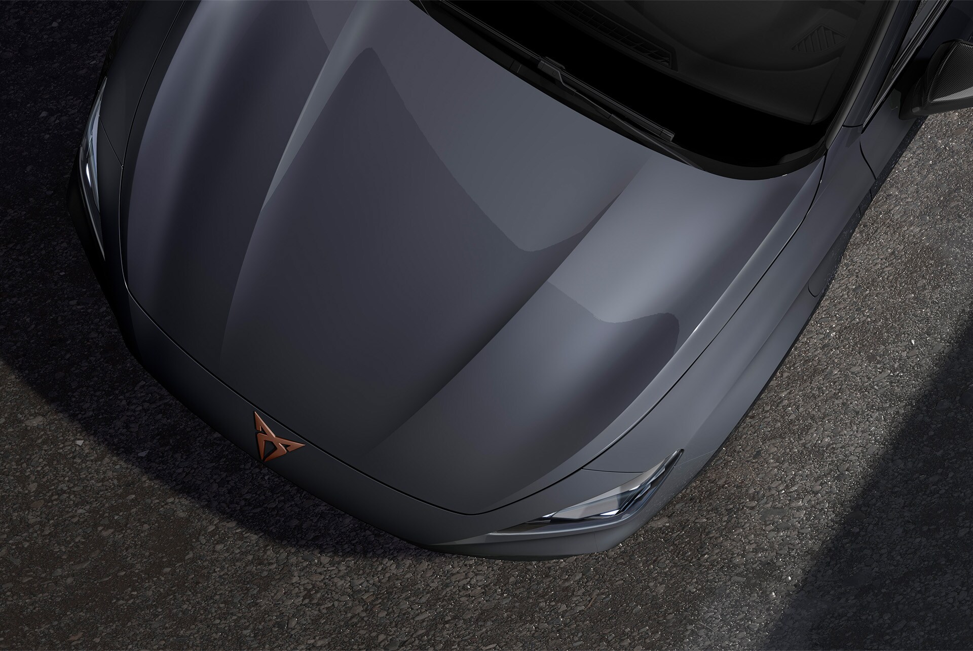 Upper shot of the front nose of the CUPRA Formentor in Graphene Grey.