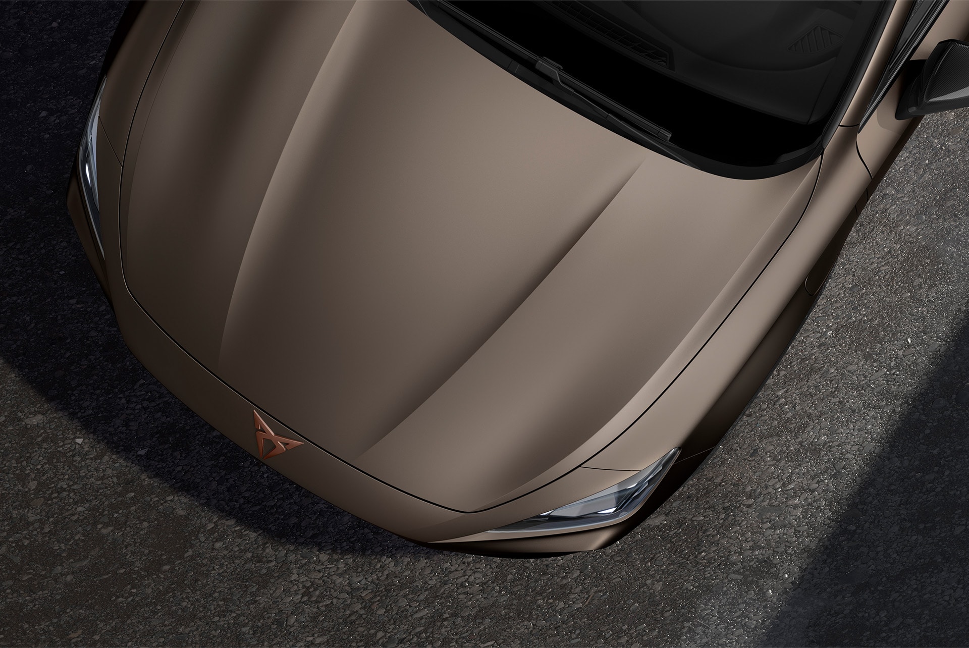 Upper shot of the front nose of the CUPRA Formentor in Century Bronze Matt.