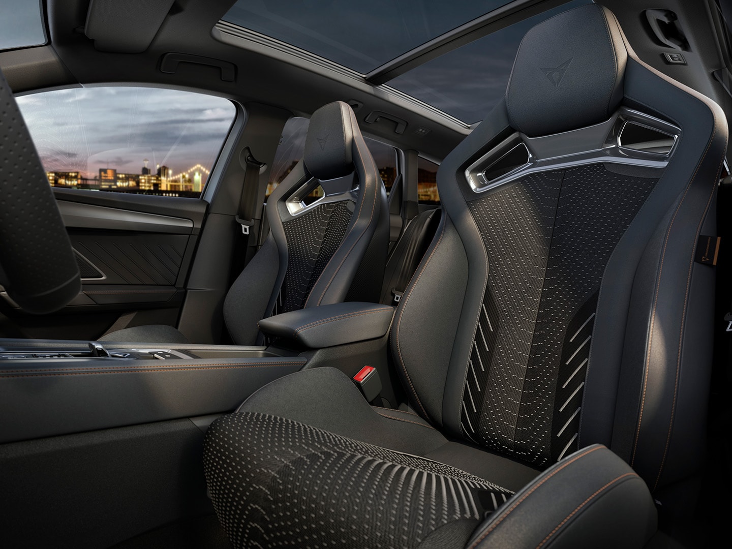 Shot showcasing the cup bucket seats featured in the Extreme pack, available for the CUPRA Leon.