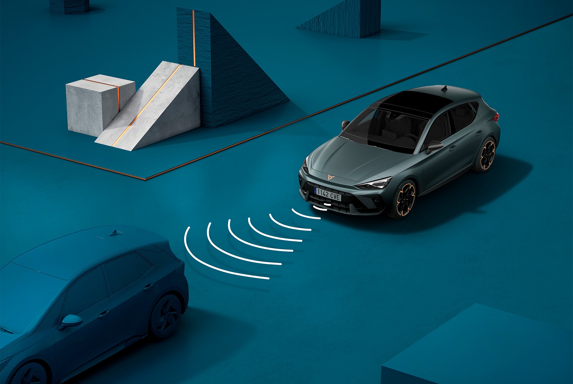 Visual example of how the predictive cruise control feature works in the CUPRA Leon.