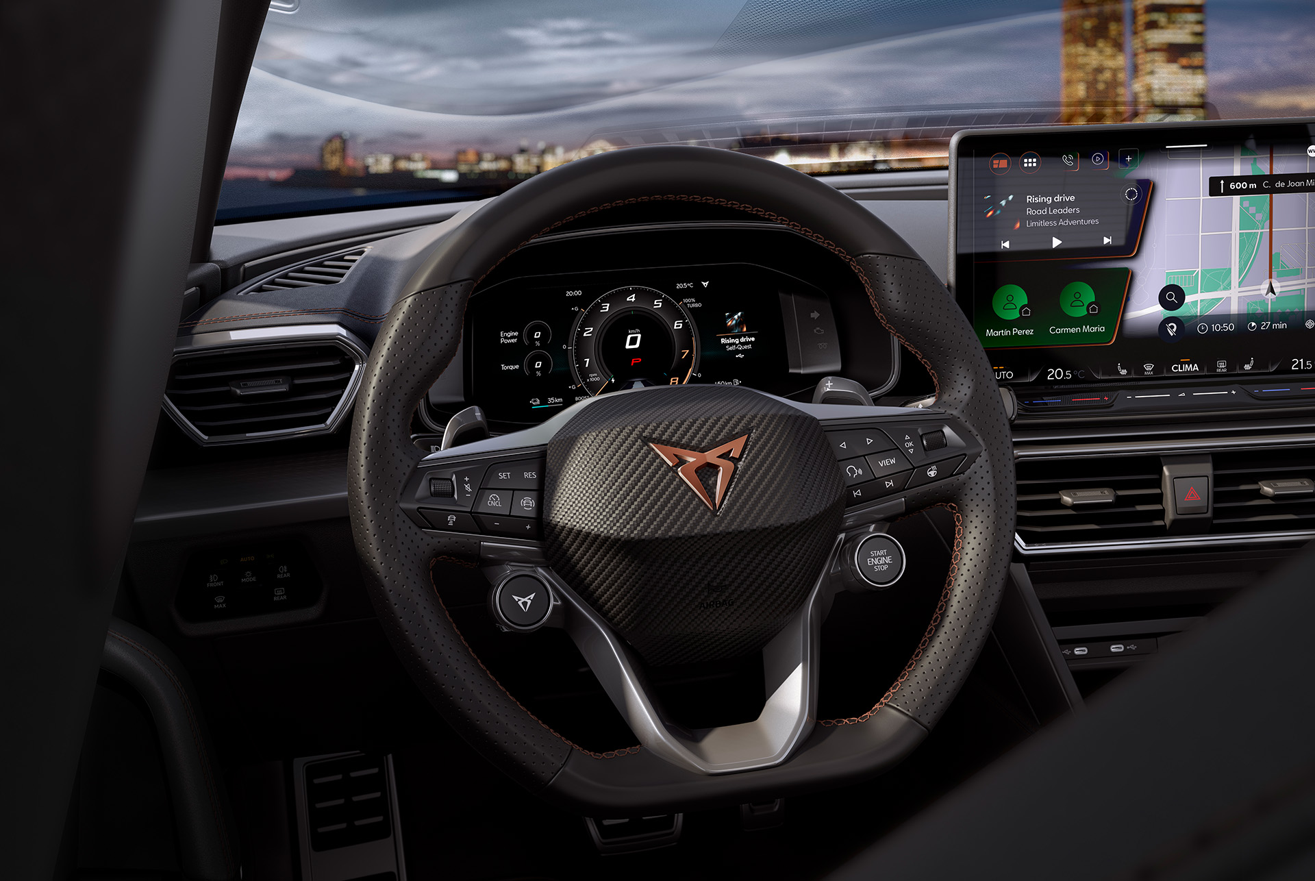 new Cupra Leon Sportstourer 2025 interior wheel air vents infotainment dashboard.