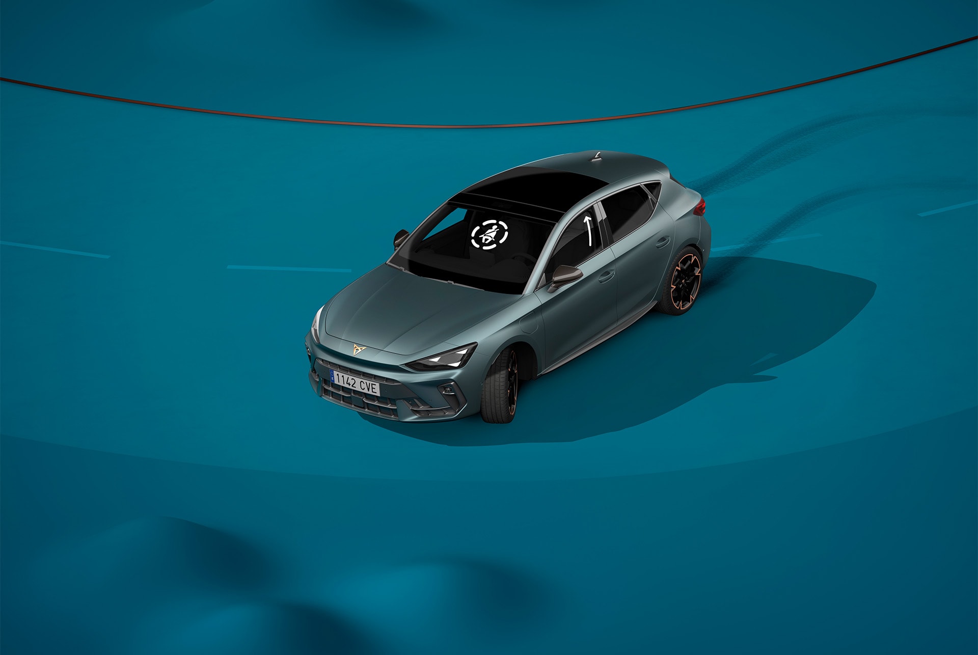 new cupra leon 2025, new pre crash safety technology, blue background and visual demo