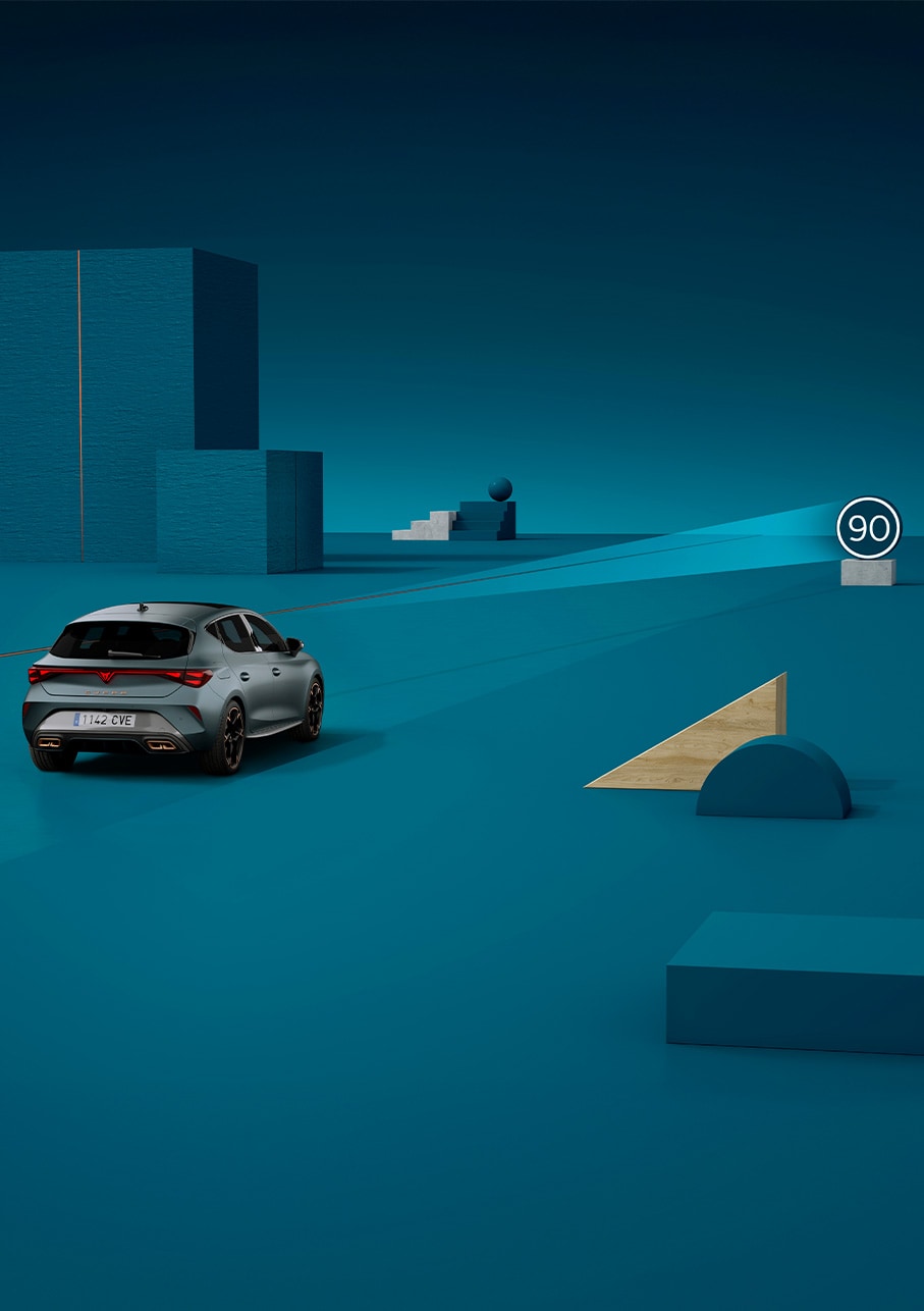 how to use new cupra leon 2025 traffic sign recongnition technology, demo, blue background