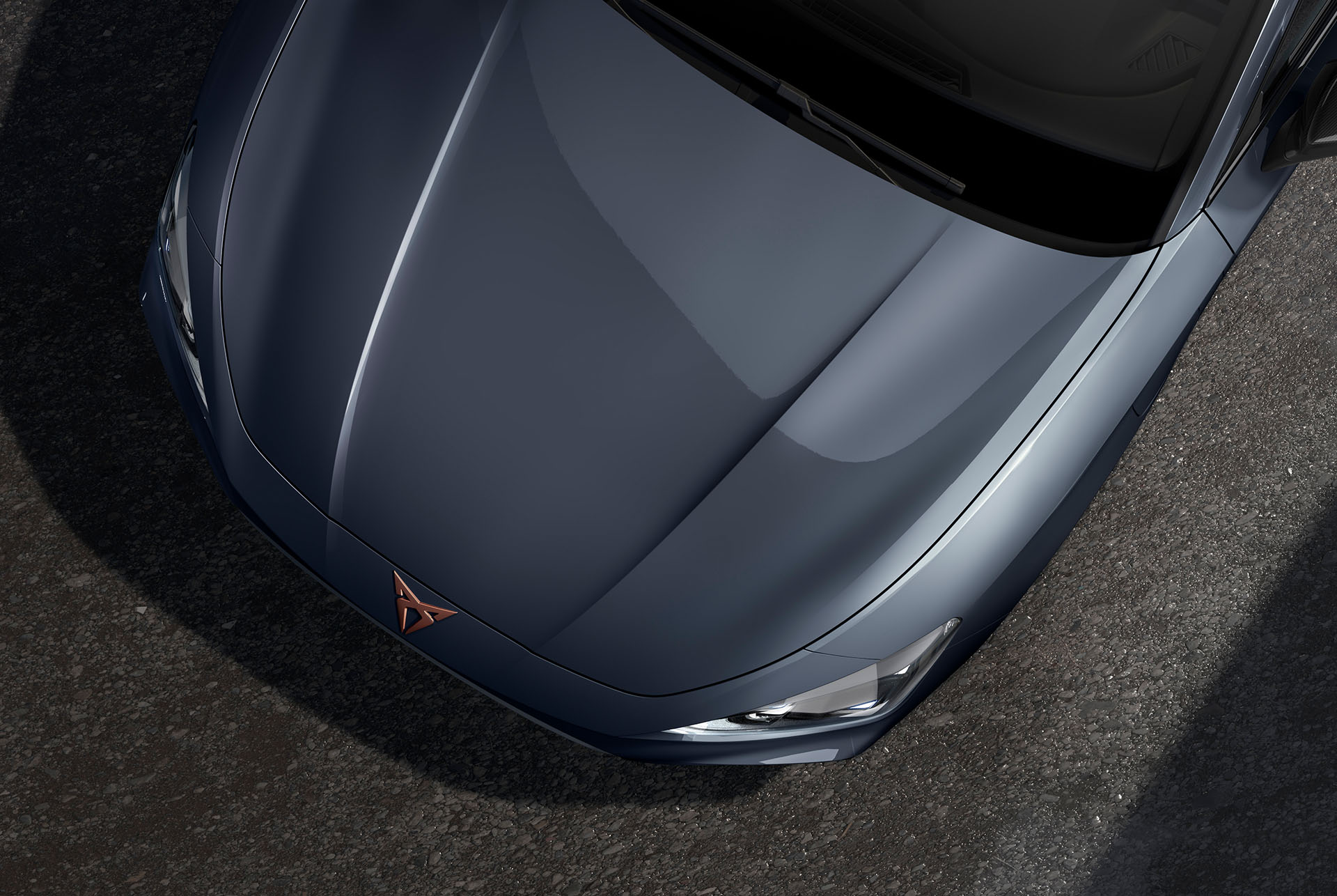 bird’s eye view of a magnetic tech new cupra leon 2025 car hood