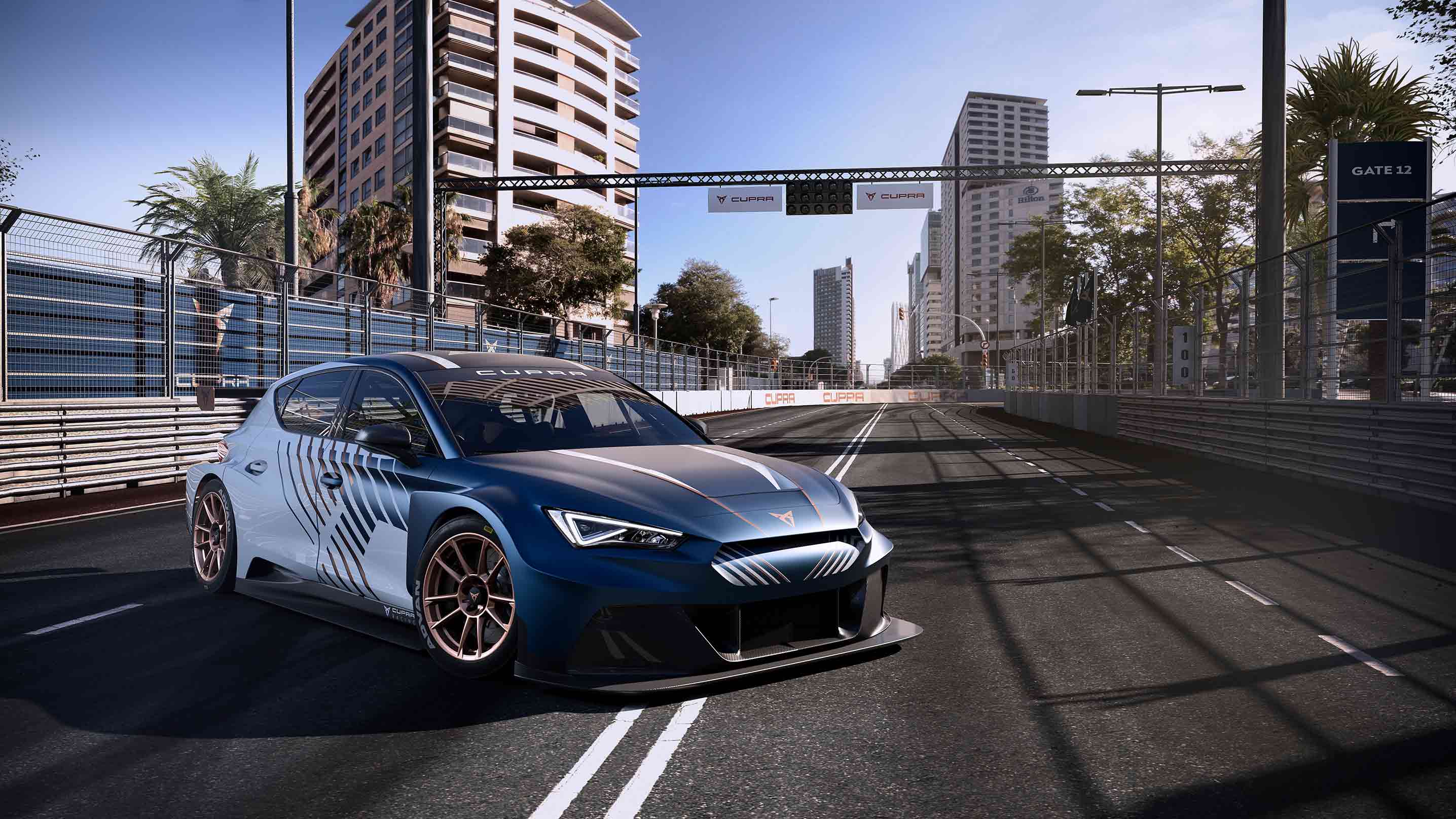 Cupra e-Racer in the middle of a racetrack