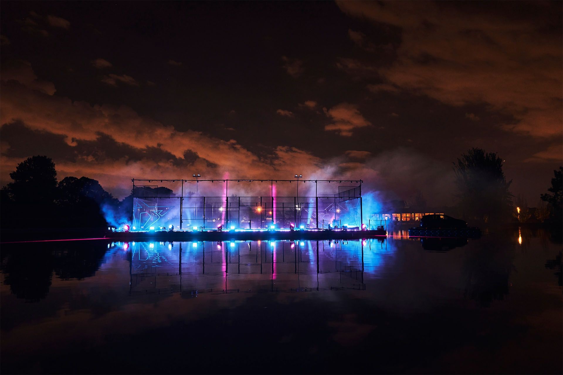 illuminating cupra padel tennis court on water