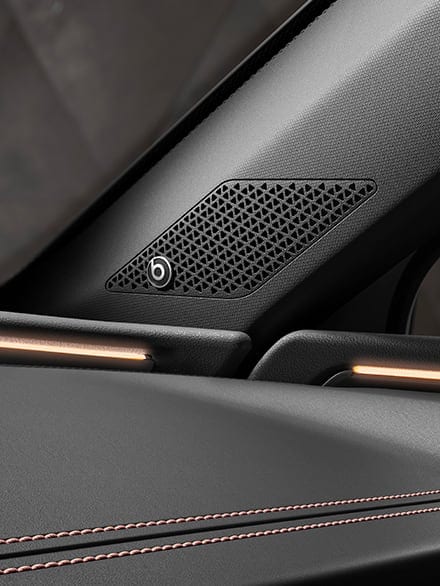 BeatsAudio speakers of the new CUPRA Leon five doors ehybrid compact sports Car interior view